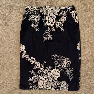 J. Crew Black and Cream Floral Pencil Skirt